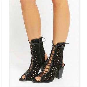 Floral Cutout Ankle Boots